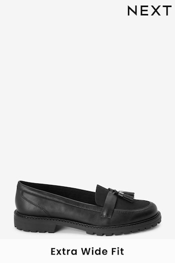 Black Extra Wide Fit Forever Comfort® Tassel Detail Cleated Chunky Loafer mens Shoes (T88751) | £36