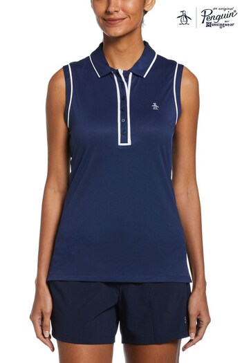 Original Penguin Golf Ladies Blue Sleeveless Veronica Polo Shirt (T89109) | £40