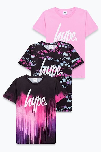 Hype. Girls Pink Drip Star T-Shirts 3 Pack (T89186) | £30
