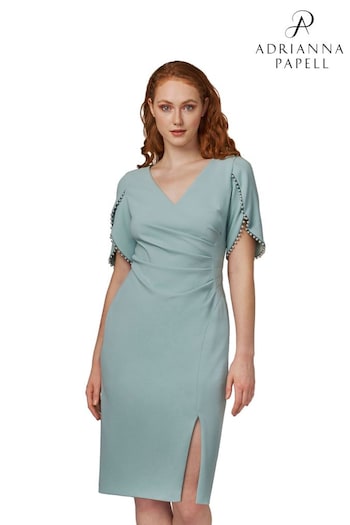 Adrianna Papell Blue Knit Crepe Pearl Trim Dress (T89373) | £149