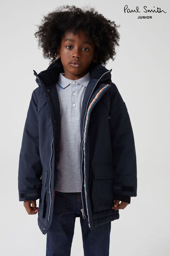 Paul Smith Junior Boys Shower Resistant Navy Parka Coat (T89418) | £230