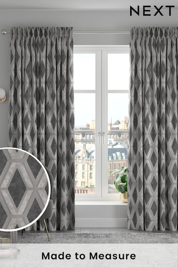 Charcoal Grey Collection Luxe Heavyweight Geometric Cut Velvet Made To Measure Curtains (T89646) | £137