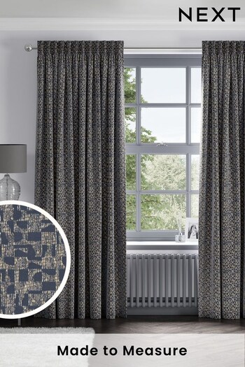 Blue Geo Texture Made To Measure Curtains (T89648) | £44