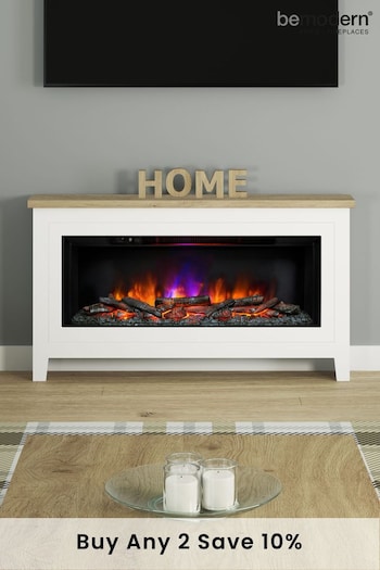 Be Modern Ash White Poulton Timber Widescreen Electric Fireplace and Surround Suite (T89660) | £910