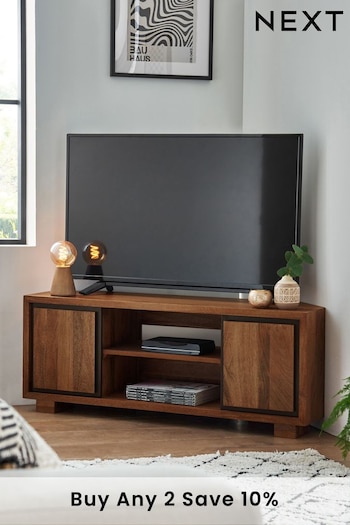 Dark Colton Mango Wood Up to 46 inch Corner TV Unit (T89685) | £499