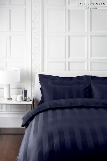 Jasper Conran London Navy Blue 500 Thread Count Satin Stripe Duvet Cover (T89713) | £110 - £140