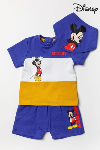 Disney Blue Mickey Mouse Top, Short And Bib Set (T90126) | £18