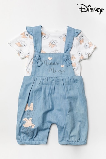 Disney Blue Minnie Mouse Chambray 2 Piece Dungaree And T-Shirt Set (T90133) | £21