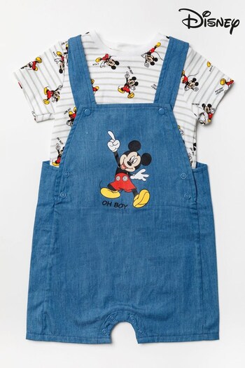 Disney Blue Mickey Mouse Chambray Dungaree And T-Shirt Set (T90134) | £10.50