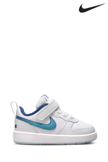 Nike neon White/Blue Glitter Court Borough Low Infant Trainers (T90753) | £30
