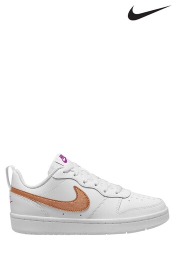 Nike White/Purple Court Borough Low Youth Trainers (T90754) | £40
