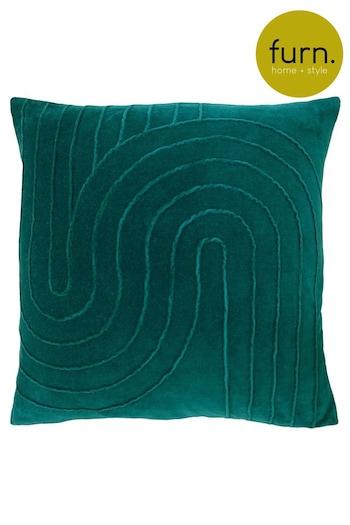 furn. Teal Blue Mangata Linear Cotton Velvet Square Cushion (T91591) | £17