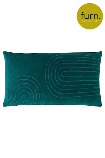 furn. Teal Blue Mangata Linear Cotton Velvet Cushion (T91594) | £21