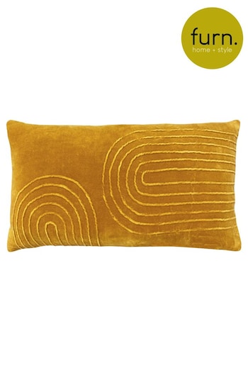 furn. Ochre Yellow Mangata Linear Cotton Velvet Cushion (T91595) | £24