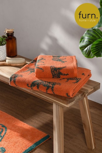 furn. Orange Print Leopard Cotton Towel (T91597) | £17 - £20