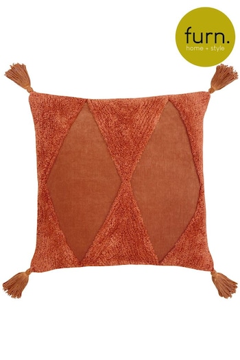 furn. Rust Brown Kantha Cotton Tassel Corduroy Cushion (T91615) | £28