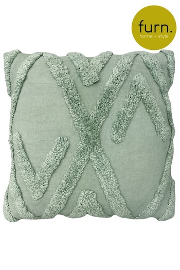 furn. Eucalyptus Green Kamjo Cotton Tufted Geometric Cushion (T91620) | £20
