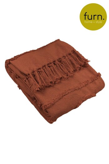 furn. Brown Jakarta Woven Tufted Fringed Throw (T91623) | £28