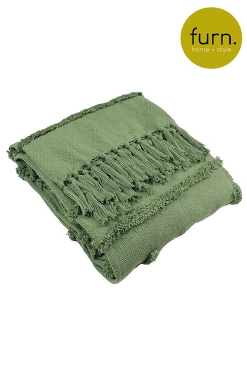 furn. Green Jakarta Woven Tufted Fringed Throw (T91624) | £28