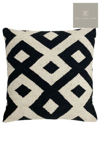 The Linen Yard Black Kush Cotton Jacquard Woven Cushion (T91644) | £30
