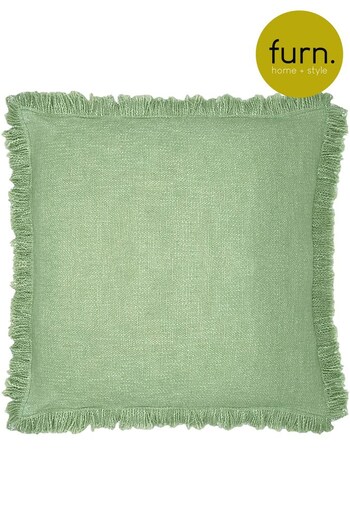 furn. Eucalyptus Green Korin Cotton Slub Fringed Cushion (T91645) | £17