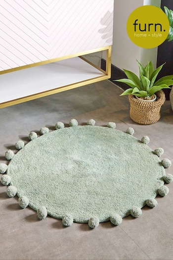 furn. Sage Green Circle Pom Pom Cotton Bath Mat (T91735) | £17