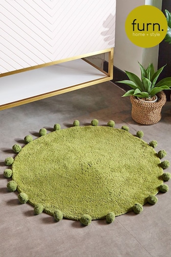 furn. Olive Green Circle Pom Pom Cotton Bath Mat (T91736) | £17