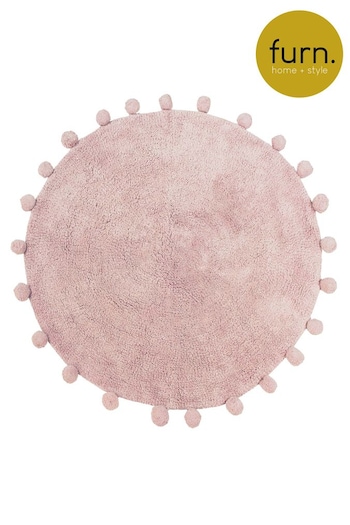 furn. Blush Pink Circle Pom Pom Cotton Bath Mat (T91737) | £17