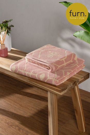 furn. Blush Pink Bee Deco Geometric Cotton Towel (T91739) | £17 - £20