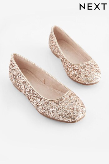 Rose Gold Glitter Square Toe Occasion Ballet Shoes (T91759) | £20 - £27