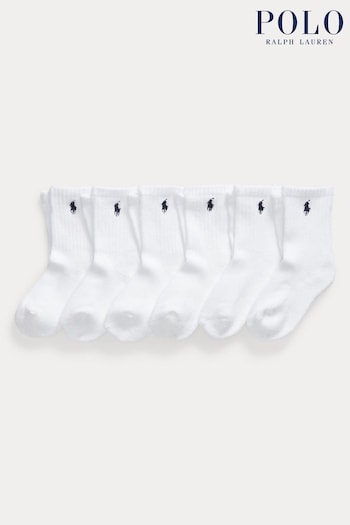 Polo Logo Ralph Lauren Boys Logo White Socks 6 Pack (T92233) | £12 - £22
