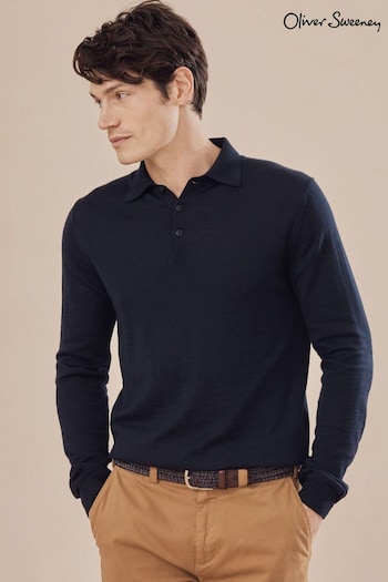 Oliver Sweeney Navy Blue Sulby Merino Wool Polo Shirt (T92711) | £119