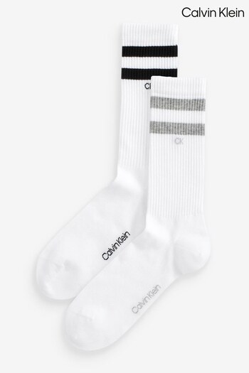 Calvin Klein Mens White Striped Socks 2 Pack (T93608) | £14