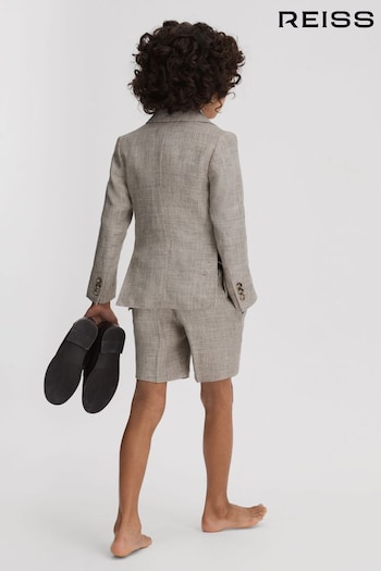 Reiss Oatmeal Auto Junior Tailored Linen Side Adjuster Shorts spodnie (T94117) | £38