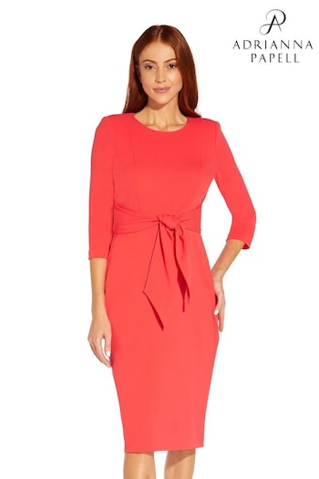 Adrianna Papell Red Knit Crepe Tie Waist Sheath Dress (T94173) | £120