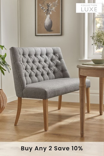 Chunky Weave Mid Grey Wolton Natural Legs High Back Collection Luxe Oak Effect Leg Dining Bench (T94745) | £399