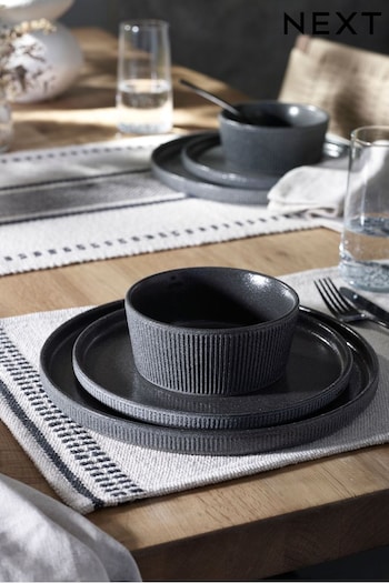 12 Piece Charcoal Grey Stamford Dinner Set (T95073) | £68