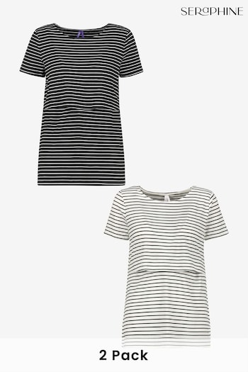 Seraphine Black Stripe Nursing T-Shirts fitted 2 Pack (T95223) | £49