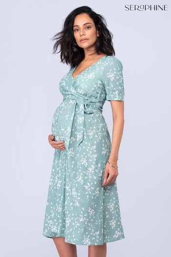 Seraphine Sage Green Floral Maternity And Nursing Midi Dress (T95235) | £69