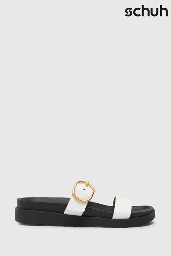 Schuh Teddy Leather Buckle Footbed White Sandals (T95257) | £45