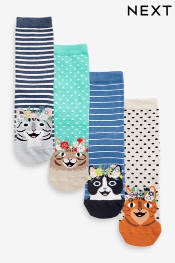 Flower Garland Cats Ankle Socks 4 Pack (T95268) | £10
