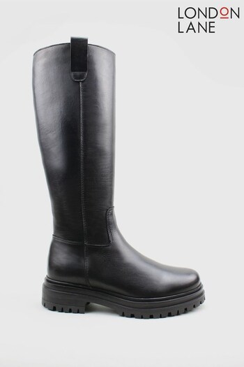 London Lane Black Style Leyton Leather Tall Riding Boots (T95443) | £130