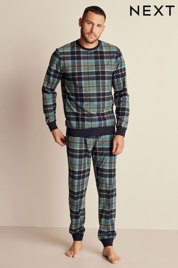 Blue Check Cuffed Motionflex Long Sleeve Cosy Pyjamas (T96008) | £30