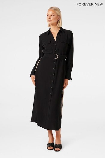 Forever New Black Elani Side Stripe Shirt Dress (T96334) | £90
