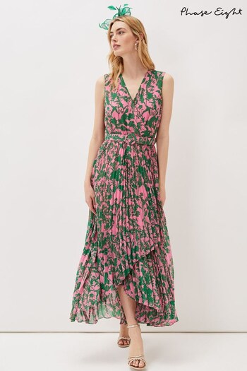 Phase Eight Brianna Pink Pleated Print Summer Dress (T96384) | £140