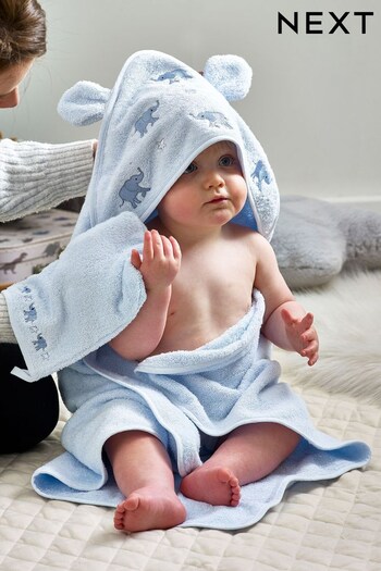 Blue Elephant Newborn Cotton Hooded Baby Towel (T97069) | £18