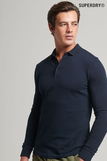 Superdry Blue Long Sleeve Pique Polo Shirt (T97150) | £45