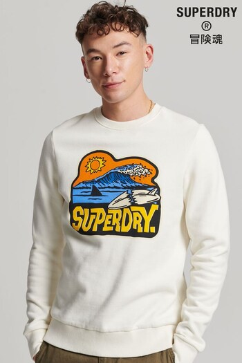 Superdry White Travel Sticker Crew Sweatshirt (T97445) | £55