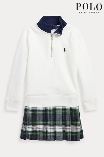 Polo Ralph Lauren Cream Sweatshirt with Check Skirt Logo Dress (T97515) | £115 - £125