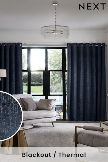 Navy Blue Atelier-lumieresShops Heavyweight Chenille Eyelet Blackout/Thermal Curtains (T97964) | £70 - £165